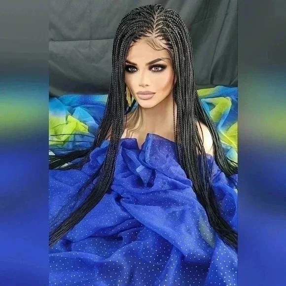 ๐ Braided full Lace Wig: African-Inspired, Black wig Human-Synthetic, "YARA" - Picture 16 of 16